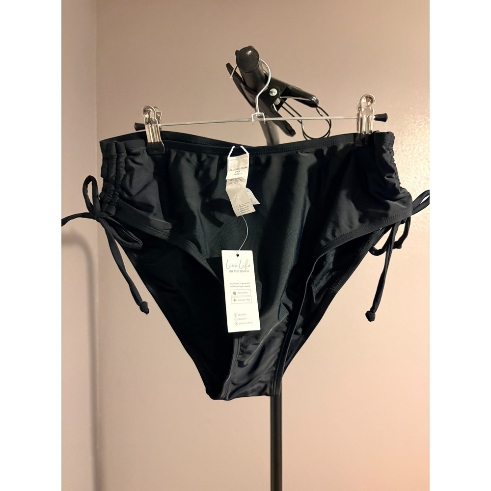 Cupshe Black Bikini Bottom Side Gathering High Rise Swim Brief L DAA12B4L004AA